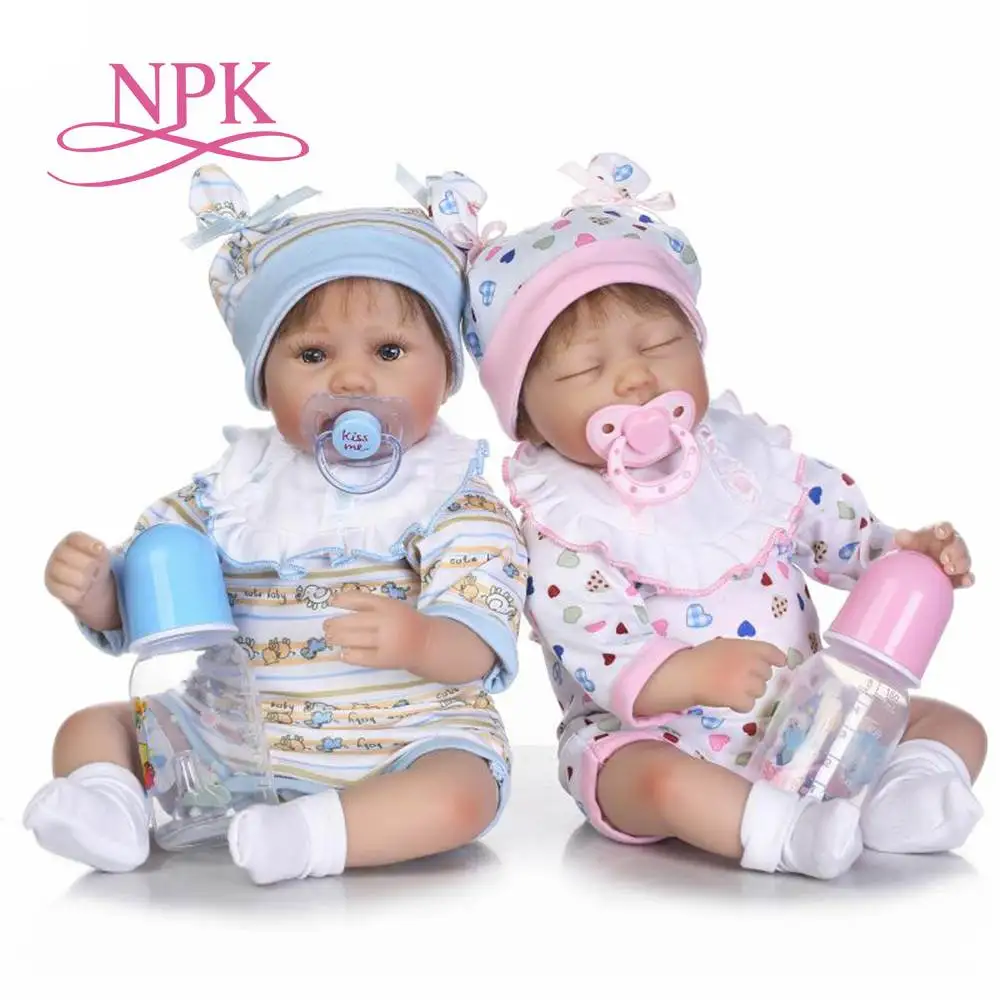 

40cm new arrival cotton body sumilation twin babies rooted hair kid birthday gifts silicone reborn baby dolls