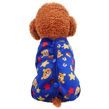 

Pet Costume Autumn Winter Royal Blue Cartoon Print Button Warm Dog Clothes Dog Hoodies Coat for Small Medium Dogs French Bulldog