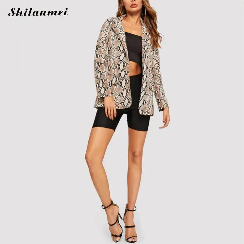 90% OFF Women Autumn Winter Street Blazers Ladies Snakeskin Print Blazer 2019 Trendy Women's Blazers Coat Fashion Jacket 3xl 4xl