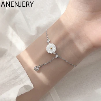 

ANENJERY Delicate Natural White Shell Daisy Anklet Bracelet For Women Anti-allergic Silver Color Adjustable Bracelet S-B409