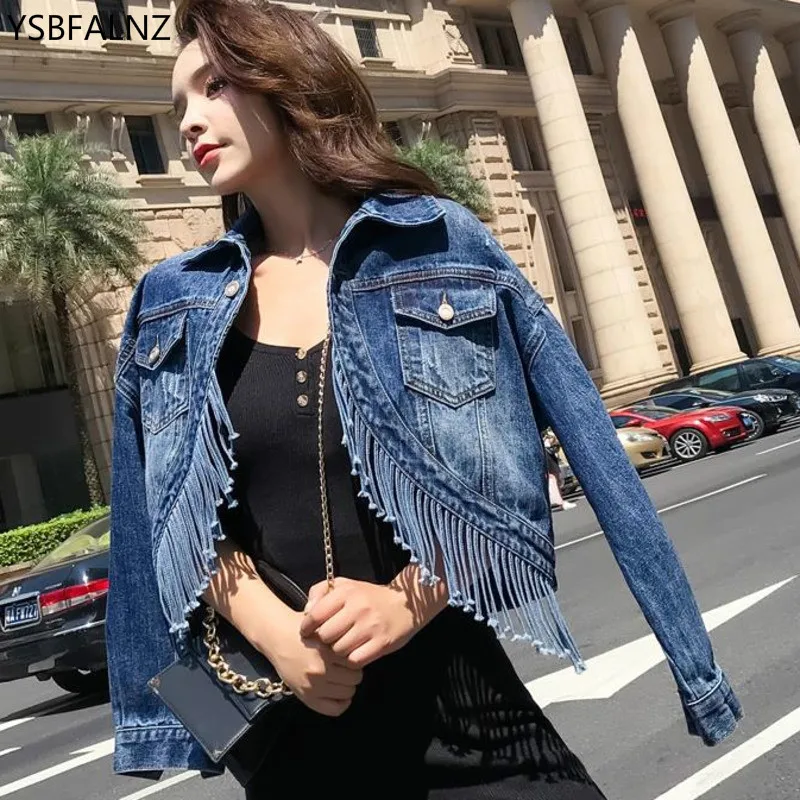 

Denim Jacket Female Autumn Single Breasted 2020 New Korean Tassel Fashion Chic Short Denim Clothing Women Jean Coat