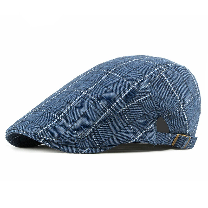 black beret for men Spring Summer Newsboy Caps Men Plaid Cotton Flat Peaked Cap Women Painter Beret Hats 19 mens army beret