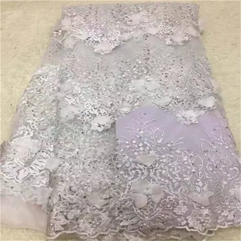 

African Lace Fabric 3D Flower beads High Quality 2019 French Tulle Lace Fabric Appliqued Nigerian Net Lace For Wedding Dress