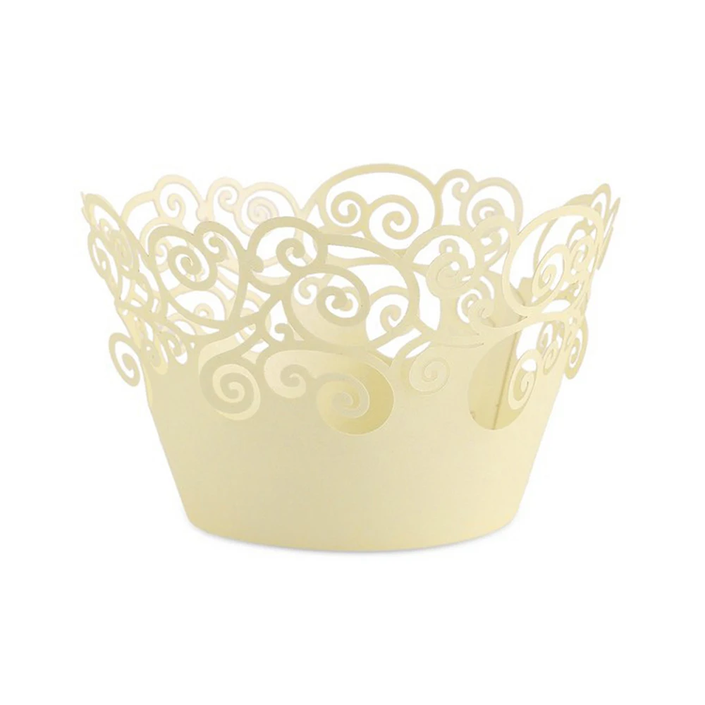 Бежевый 50pcs/lot Little Vine Lace Laser Cut Cupcake Wrapper Liner Baking Cup Hollow Paper Cake Cup DIY Baking Fondant Cupcake New - Цвет: Бежевый