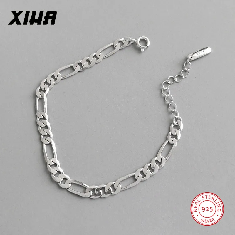 Браслеты из натуральной 925 пробы, серебряные, крепкие, Фигаро, цепочка, браслеты для женщин, богемные, ручная работа, персонализированный, регулируемый, женский браслет