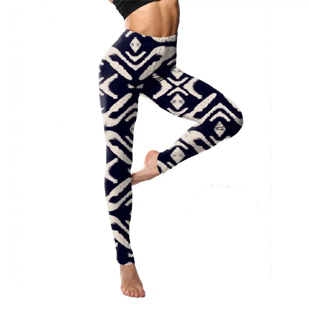 Women Slim Fitness Elastic vintage Leggings Black Ethnic Geometric Printed snake Striped Graffiti Workout Pants