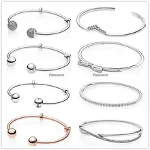 

Authentic 925 Sterling Silver Moments Rose Gold Open With Signature Caps Bracelet Bangle Fit Women Bead Charm Fashion Jewelry