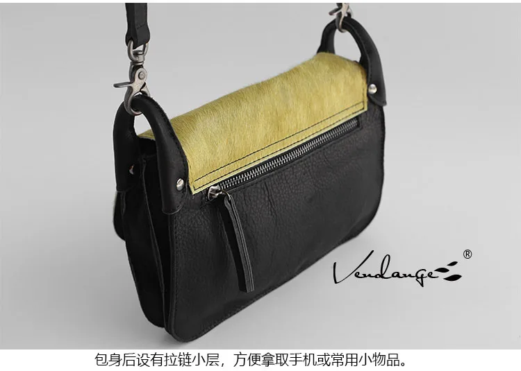 Vendange original horsehair women bag fashion simple handmade leather shoulder bag messenger bag 2582