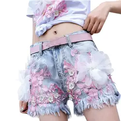 Женские джинсовые шорты с цветочной вышивкой, обтягивающие летние винтажные джинсовые шорты, повседневные шорты с кисточками Femme