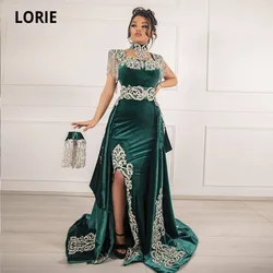 LORIE Karakou Algerien Evening Dress Arabic Caftan Cap Sleeves Velvet Green Prom Gown Party Dresses with Detachable Skirt