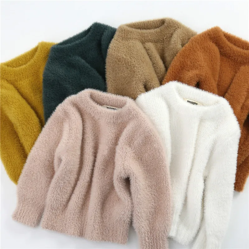 

2020 Autumn Winter 0-5Y Kid Boy Girls Solid Color Sweater Long Sleeve Round Neck Warm Sweater
