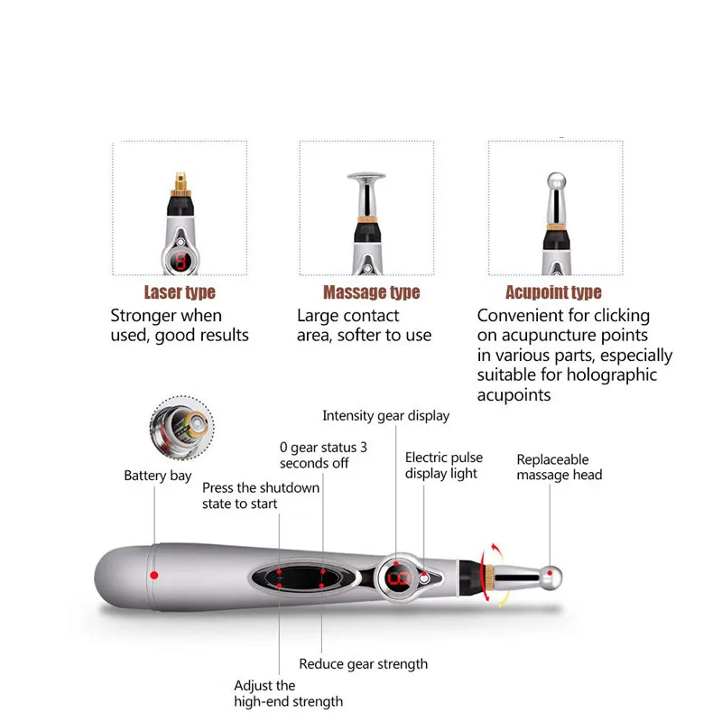 Прямая поставка электронный акупунктурный карандаш Электрический меридианс лазерная терапия Лечебный массаж ручка для иглоукалывания облегчение боли инструменты