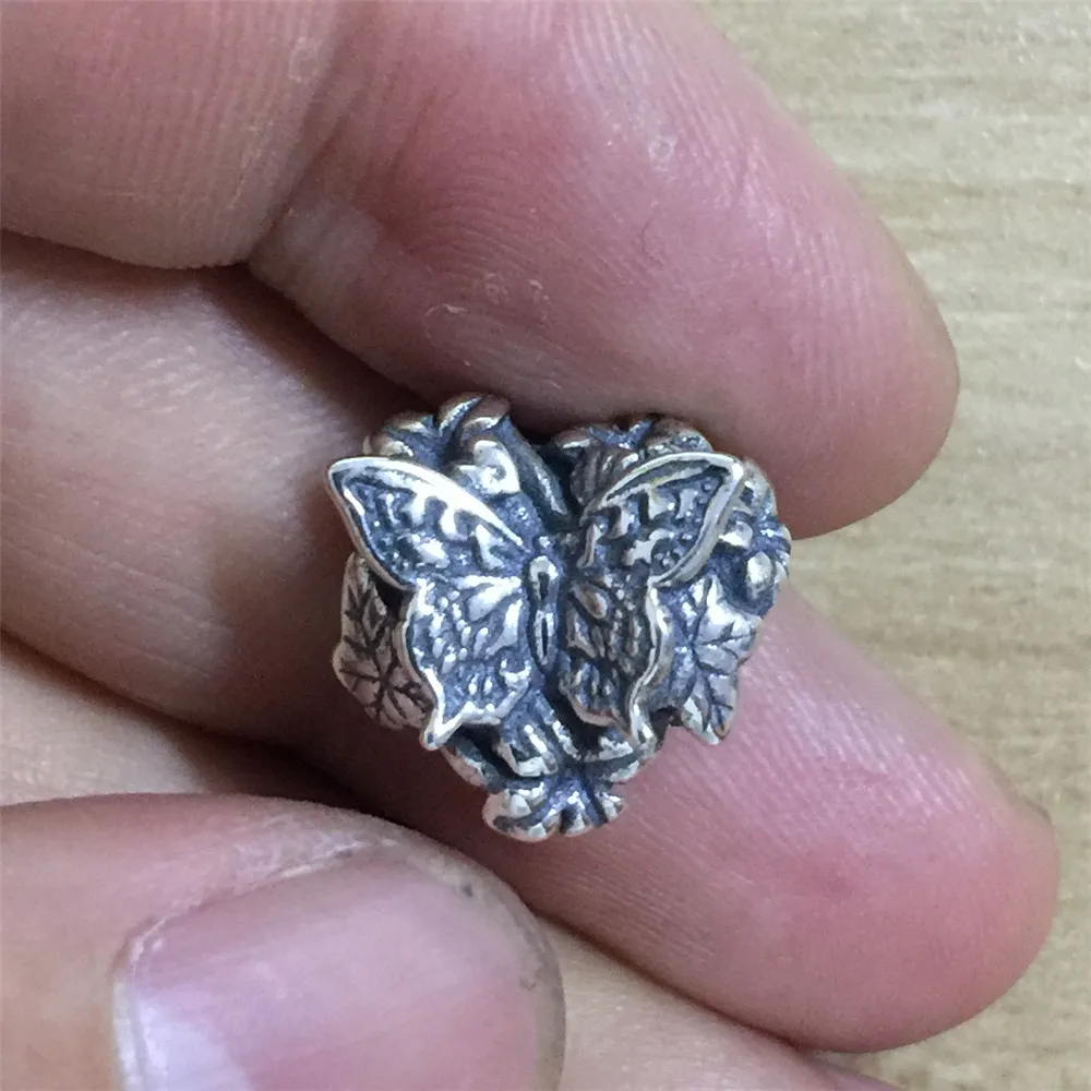 Омела 925 пробы Серебряная бабочка сочное сердце Шарм бисера европейские ювелирные изделия