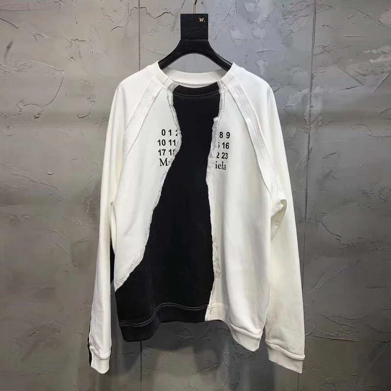 

Maison Margiela 19fw Letters Printed Sweatshirts Women Men Hoodies Stitching Tear Shape Oversized Sweatshirt Pullovers Men