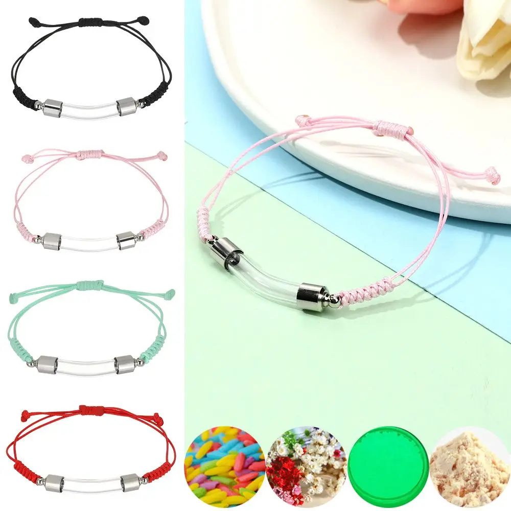Charm Bracelet Wishing Bottle Bracelet Curve Tube Pendant Perfume Jars Glass Vial Lucky Charm Openable Screw Cap Woven Chain Memorial Gift