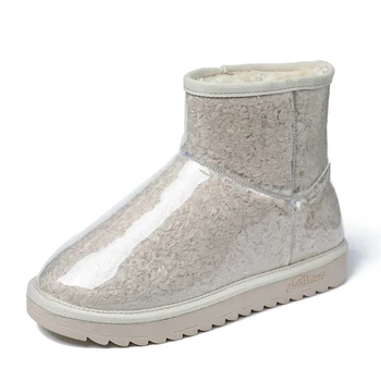 

New Transparent PU snow boots Women Waterproof and warm winter short boots Woman Warm shoes Ankle Winter rain boots 35-39