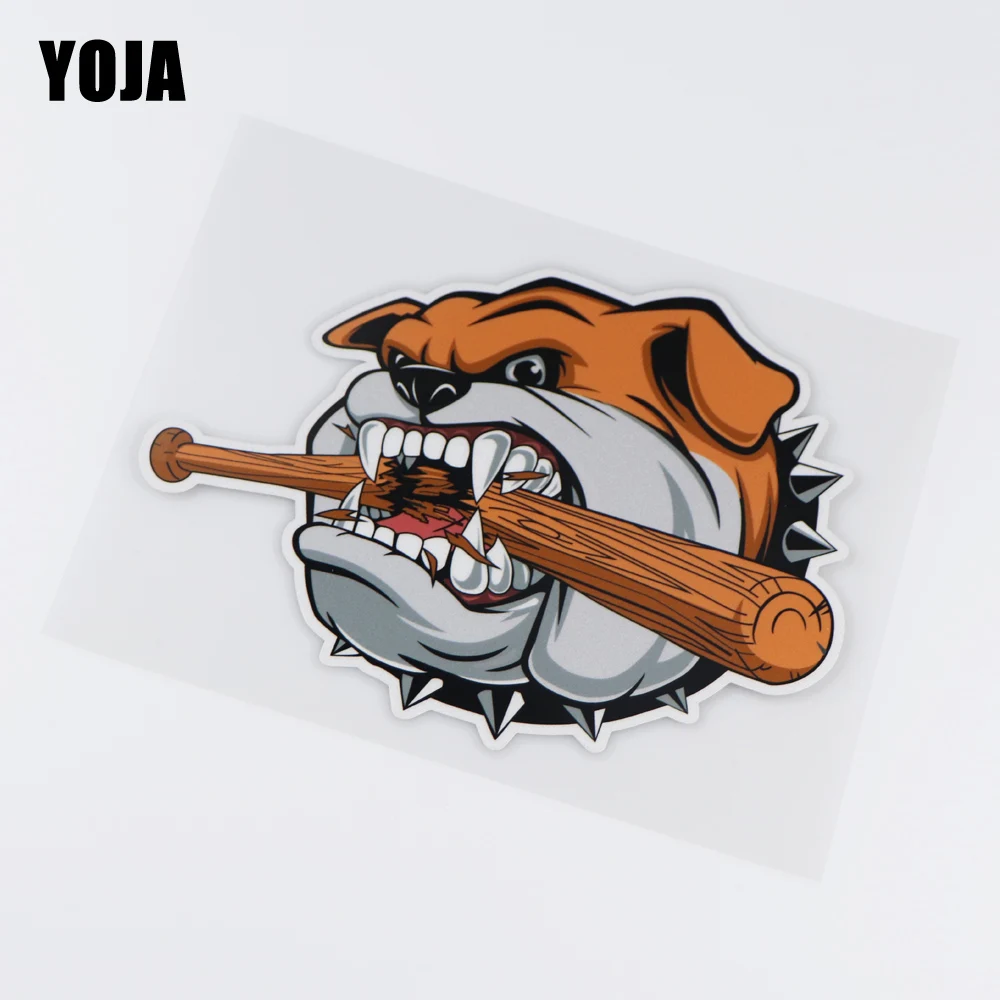 YOJA 16.5X13CM Angry Bulldog Biting Stick Car Sticker Funny Colour Vinyl Decals Cartoon Dog ZT3-0095 | Автомобили и мотоциклы