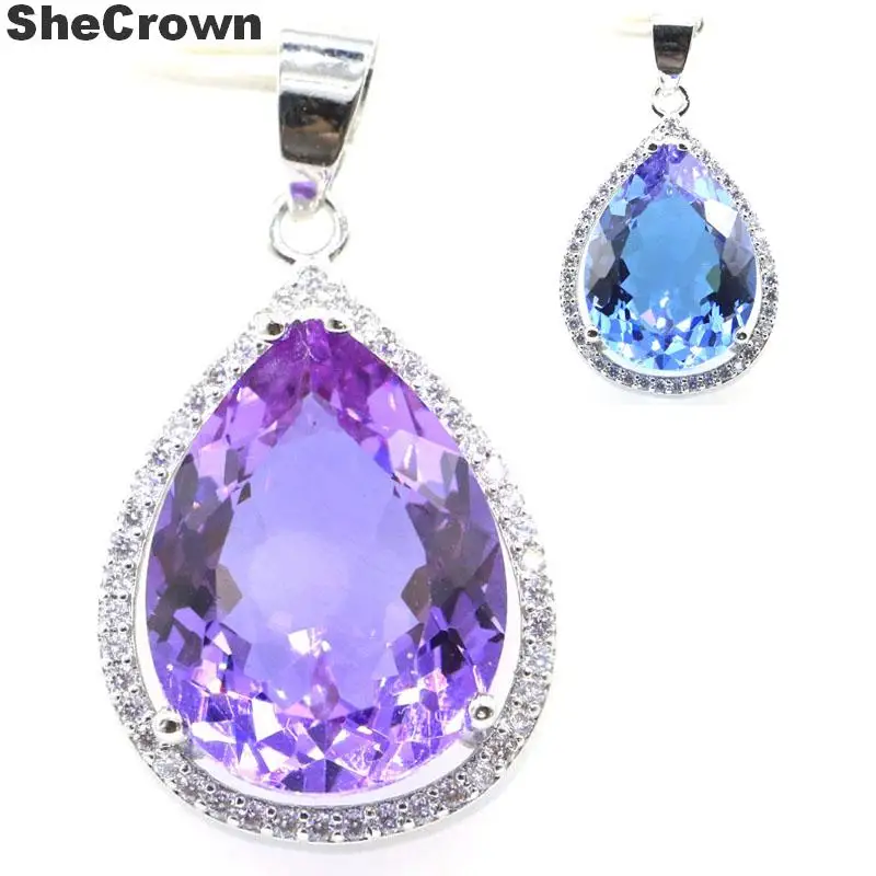 Ladies Jewelry Set Water Drop Color Changing Alexandrite Topaz CZ Silver Earrings Pendant