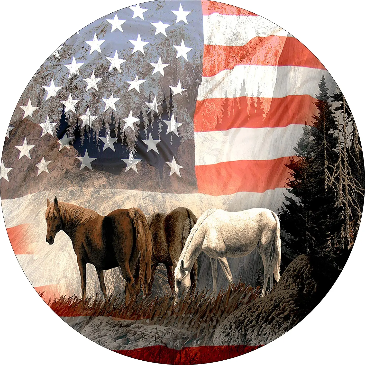 

TIRE COVER CENTRAL Horses Mountain US Flag Spare Tire COVER CAR (Select tire Size/Back up Camera in MENU