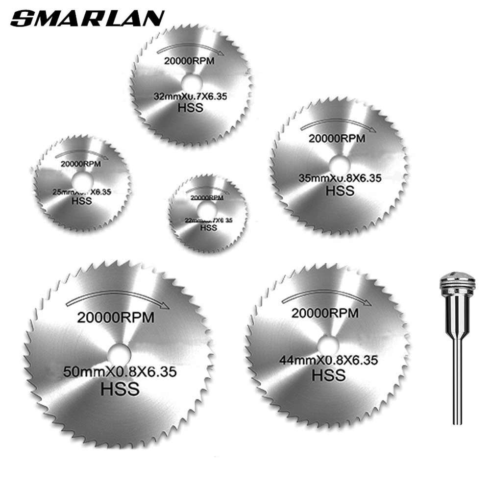 SMARLAN 7pcs Mini Circular Saw Blade Rotary Tool For Dremel Metal Cutter Power Tool Set Wood Cutting Discs Drill Mandrel Cut-off diamond cutting discs sanding grinding wheel circular saw blade woodworking metal dremel mini drill rotary tool accessories