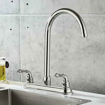 

Water Faucet Tap Durable Stainless Steel 2-Handle Kitchen Basin Fixed Faucet Water Tap Connector Dual-Hole Threaded Inlet Handle