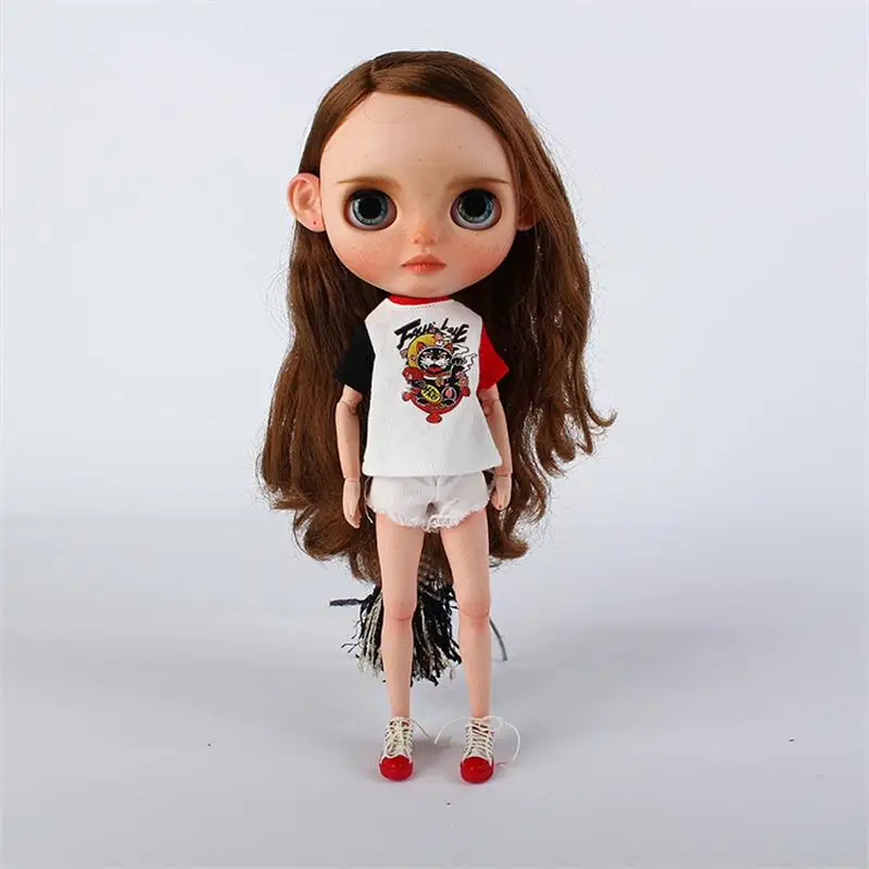 Ручная работа, 1 шт., модная футболка blyth Dolls с принтом, Изысканная футболка для кукол blyth 1/6, аксессуары, одежда