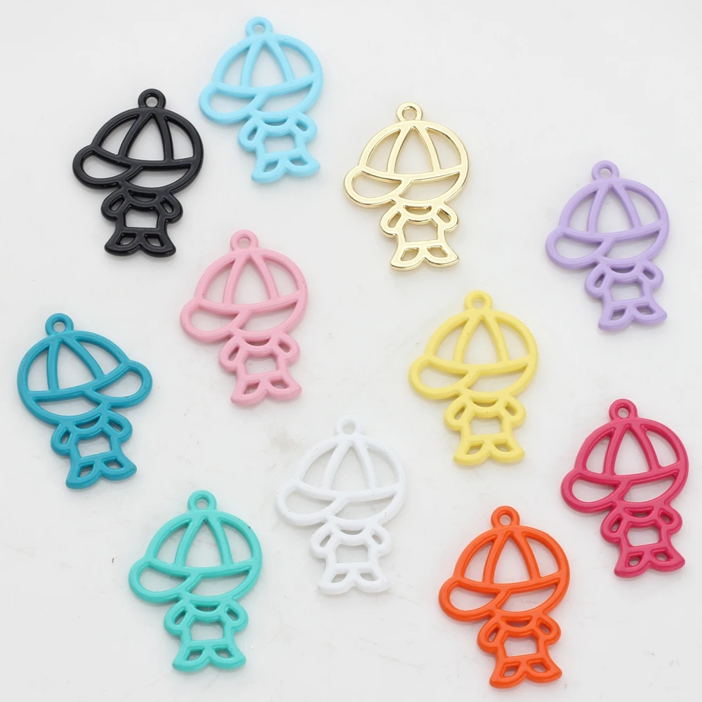 

Zinc Alloy Rainbow Colors Spray Paint Hat Boy Charms 10pcs/lot For DIY Fashion Girl Jewelry Earrings Making Accessories