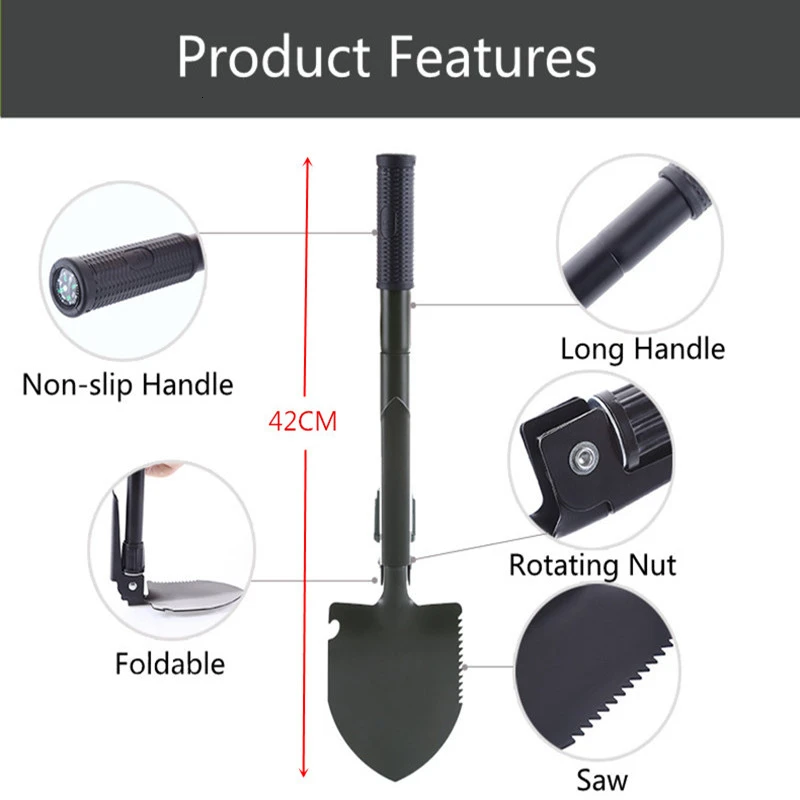 Upgrade 3 in 1 Multifunctional Military Folding Camping Shovel Dig Pickaxe Earth Digger Ice Garden Saw Hoe Snow Spade Scoop  (4)