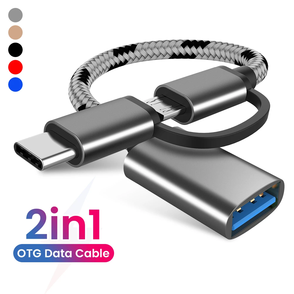 Cable adaptador OTG 2 en 1, trenzado de nailon, USB 3,0 a Micro USB tipo C, adaptador de sincronización de datos para Huawei para MacBook U Disk type-c OTG