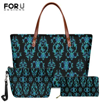 

FORUDESIGNS Sea Turtle Polynesian Tribal Hawaiian Pattern 3pcs Women Luxury Large Tote Bags Ladies Fashion Party Shoulder Bags
