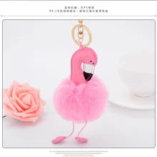 Фламинго творческие подарки кролика рекс мех пушистые шары автомобильный брелок Фламинго женская сумка подвеска брелок аксессуары