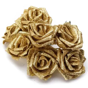 

Newest 7Pcs Foam Glitter Artificial Rose Decor, Gold