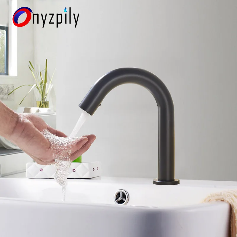 Onyzpyly черный смеситель для раковины, сенсационное крепление для ванной комнаты, набор для раковины, смеситель для раковины, одно отверстие, вращение на 360