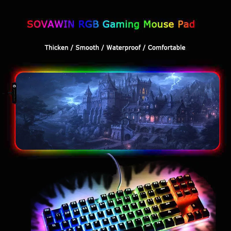 XGZ фантазия пейзаж с замком большой размер игровой коврик для мыши RGB светодиодный светильник большой коврик офисный компьютер клавиатура коврик стол