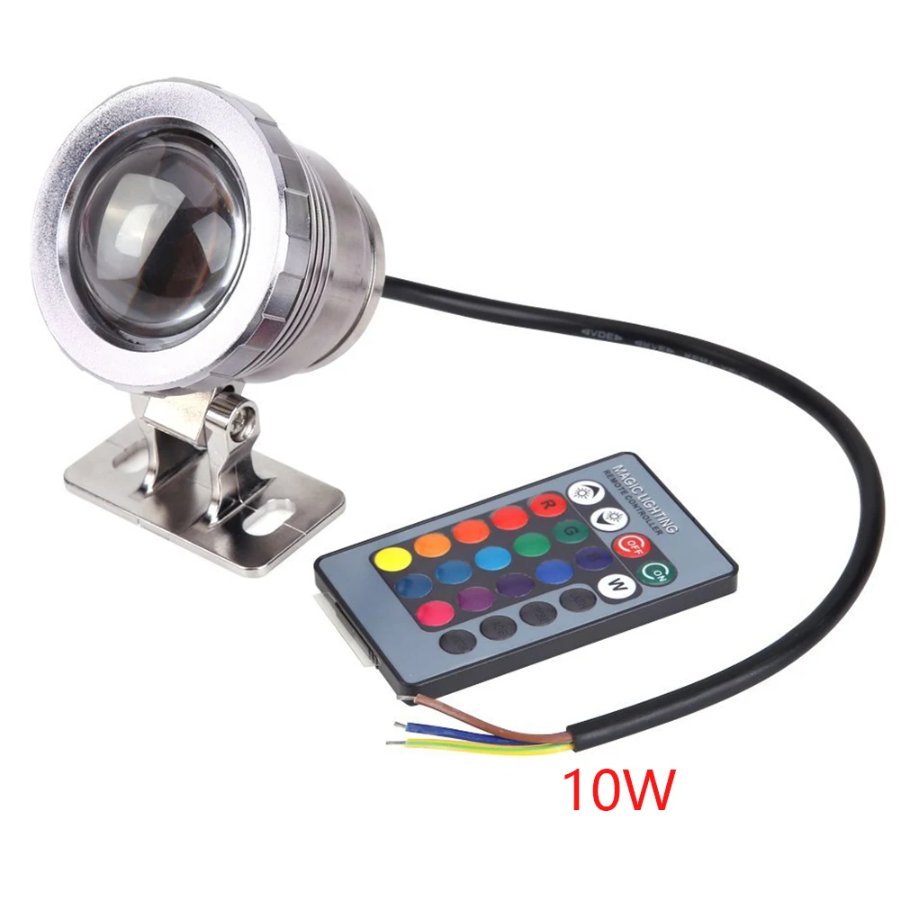

10W Lamp Underwater Light Pool Remote Control IP65 Waterproof Waterproof Pond Aquarium UV RGB