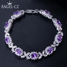 ANGELCZ Романтический браслет для невесты из стерлингового серебра потрясающий фиолетовый AAA кубический цирконий камни ювелирные изделия для женщин Подарки AB009
