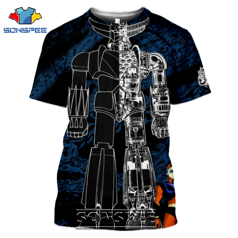 SONSPEE 3D Print Men Women Goldorak T-shirts Casual Streetwear Harajuku Hip Hop Short Sleeve Vintage Anime Tees Tops Shirt