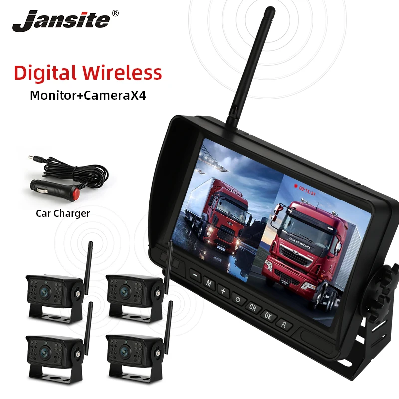 

Jansite 7-inch Digital Wireless Truck DVR Recorder Mirror AHD DVR 4-Channel Split screen monitor with U Bracket 720P rear camera