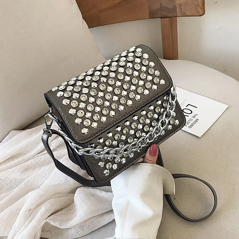 JIEROTYX женская сумка новая трендовая сумка с заклепками модная сумка через плечо с цепочкой черная сумочка для монет дизайнерский дизайн - Цвет: gray