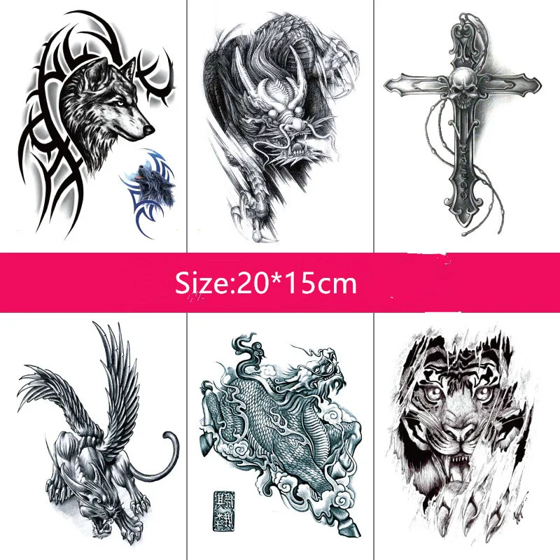 Анималистический рисунок Временная тату-наклейка для Водонепроницаемый Для женщин поддельные ручной животных татуировки для взрослых мужской боди-арт 20X15 см