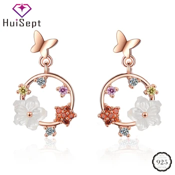 

HuiSept New 925 Silver Jewelry Women Earrings Butterfly Flower Shaped Topaz Gemstones Drop Earrings for Wedding Party Wholesale