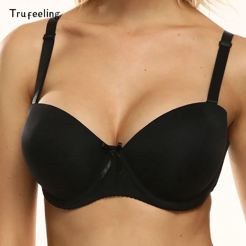 Trufeeling Black Color Middle Cup Push Up Bra Half Soft Comfort Fit Deep V Gather Breast for Sexy Women 36D 38D 40D | Женская одежда