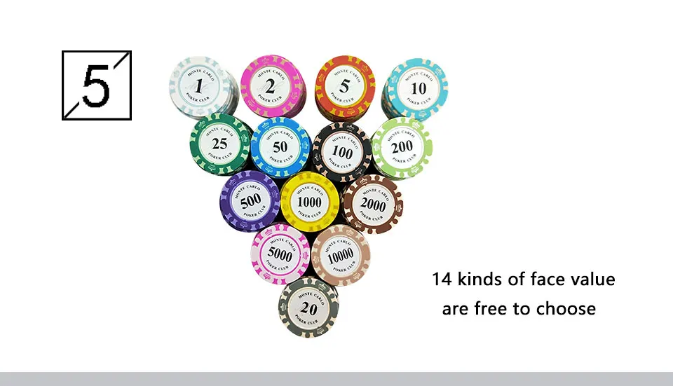 Yernea 25PCSSet Clay Poker Chips Set 14 Colors Face Value Coins Baccarat Texas Hold'em Poker Entertainment Poker Chips (5)