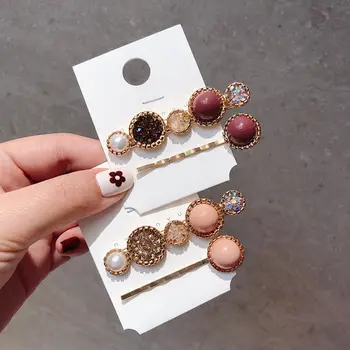 

2019Korean Hot Fashion 2PCS French retro palace wind hair clips pearl-encrusted bangs duckbill hairpin Beads Hair Accessories