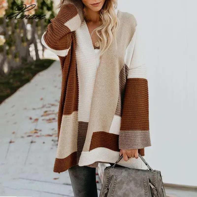 

Xnxee Autumn Winter Geometric Pattern Knitted Long Cardigan Plus Size Sweater Women Thick Warm Knitwear Coats Pull Femme