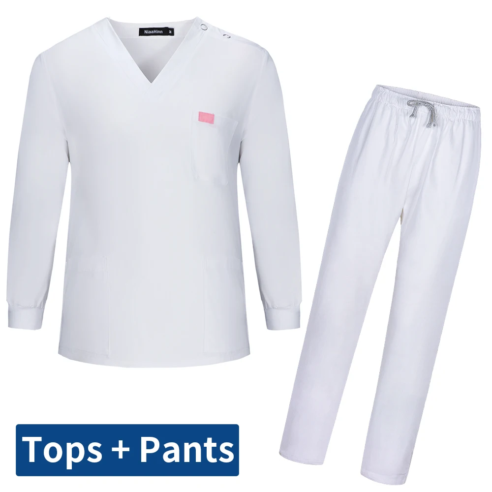 Medical Uniform Unisex Scrub Set V-neck Top pants Long Sleeved Doctor Clothes Overalls Pet Grooming Nursing Surgical Workwear