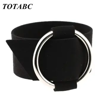 

Fashion Charm Wide Black Velvet Leather Bracelets Multicolor Metal Big Circle Wrap Bracelet Femme Wristband Jewelry