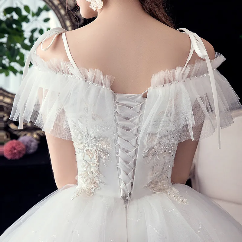 Элегантное милое кружевное свадебное платье Vestido De Noiva с вышивкой, аппликацией из бисера, блестками размера плюс, свадебное платье Robe De Mariee30