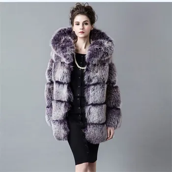 

Faxu Fur Coat Women Winter Warm Mid-length Hooded Full Sleeve Wide-waisted Open Stitch Plus Size Womens Coats Lugentolo