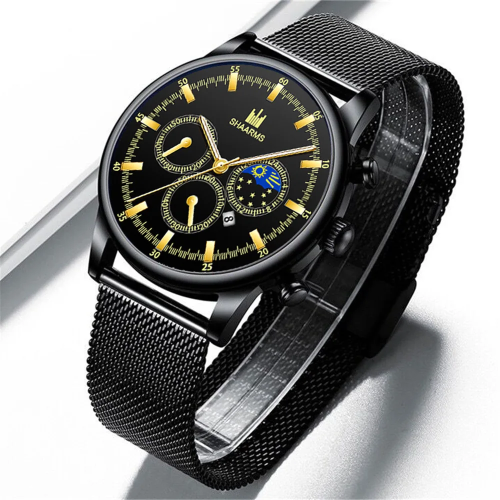 

New Fashion Men Luxury Watches Hot Male Calendar Casual Quartz Watch Men Business Stainless Steel Mesh Watches relogio masculino